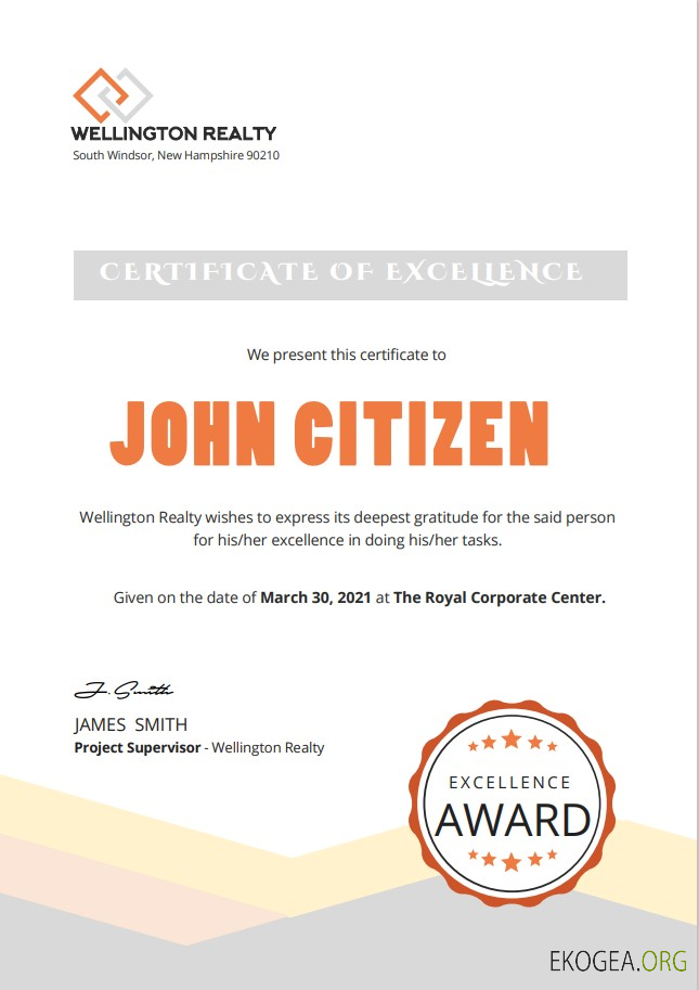 Certificat d'excellence USA version 2